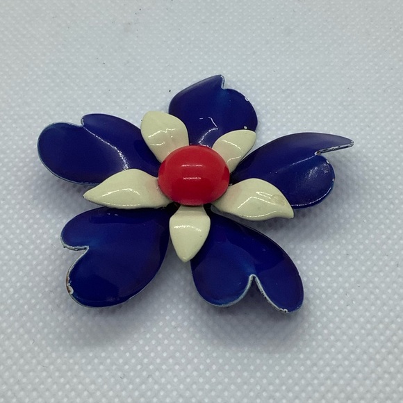 Vintage Red White Blue Flower Brooch - Picture 2 of 3
